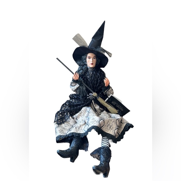 Rachel Zoe Other - Halloween Witch Doll w/Skull Black Lace Faux Snake Skin Dress 25" Shelf Sitter